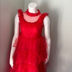 Halloween Lydia Deetz Red Wedding Dress Beetlejuice Costume Child Large 10-14